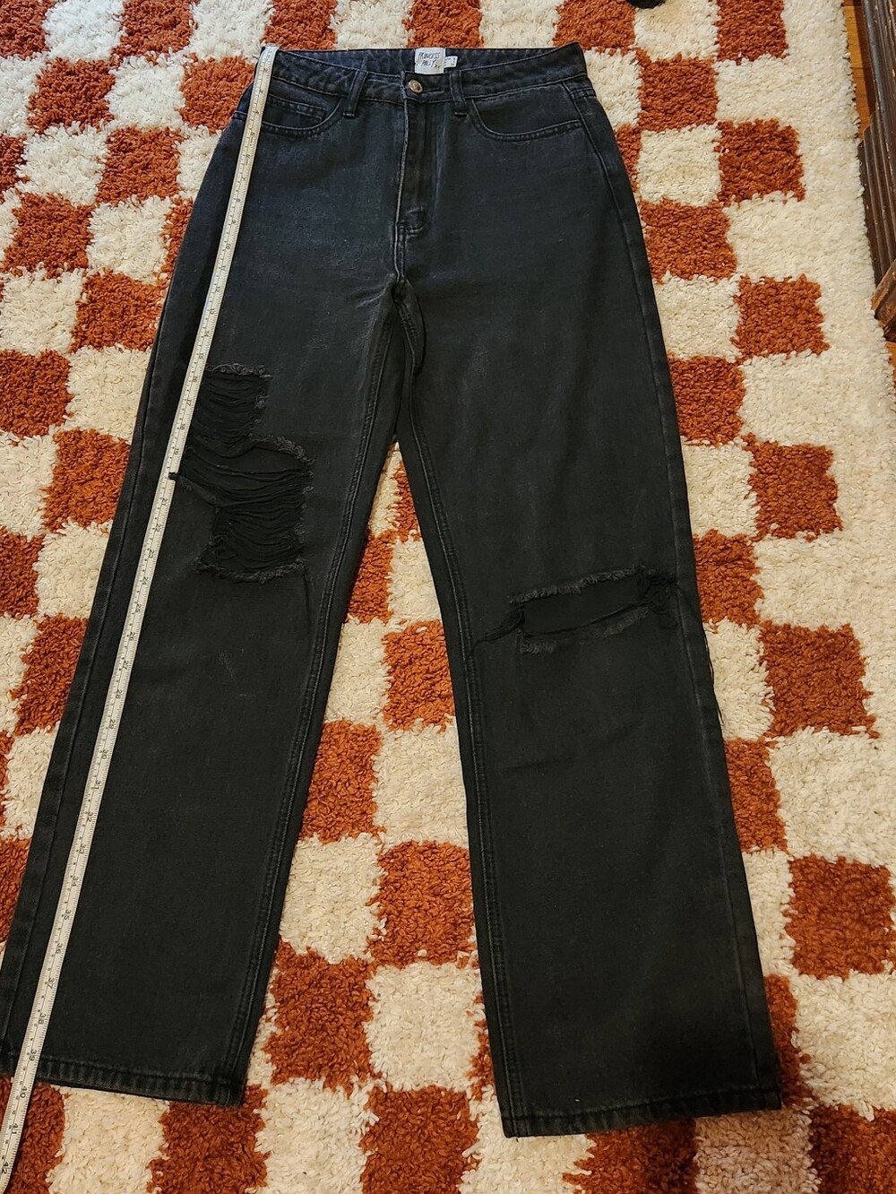 Princess Polly High Waisted Distressed Relaxed Fit Jeans In Black